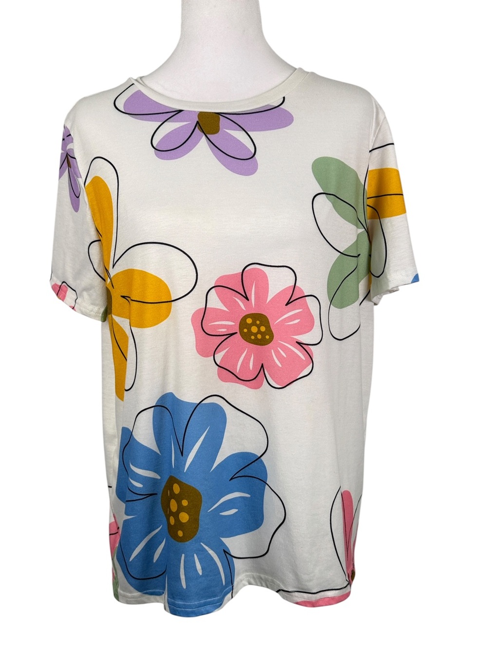 Emery Rose White Multicolor Floral Chic Tee Size L